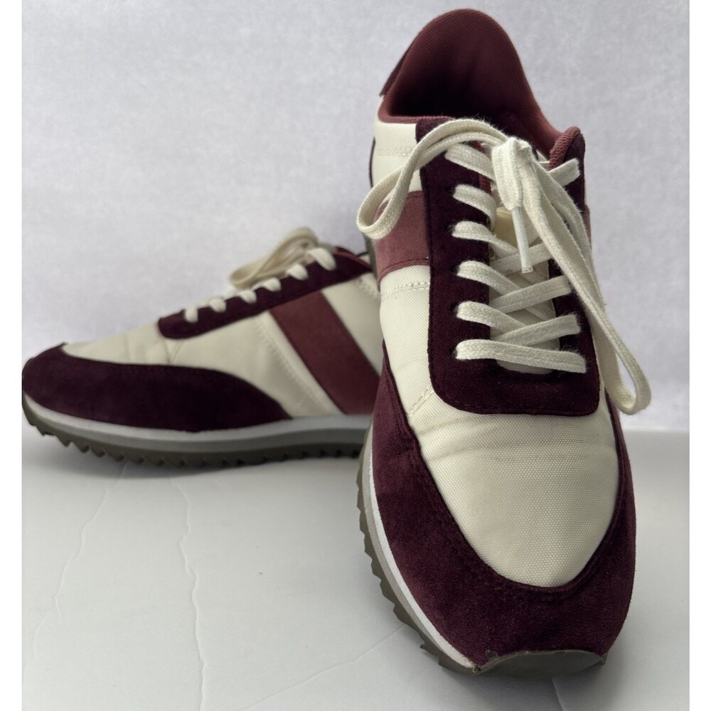 J.Crew Striped City Womens Sneakers Burgundy and White Trainers Size 7